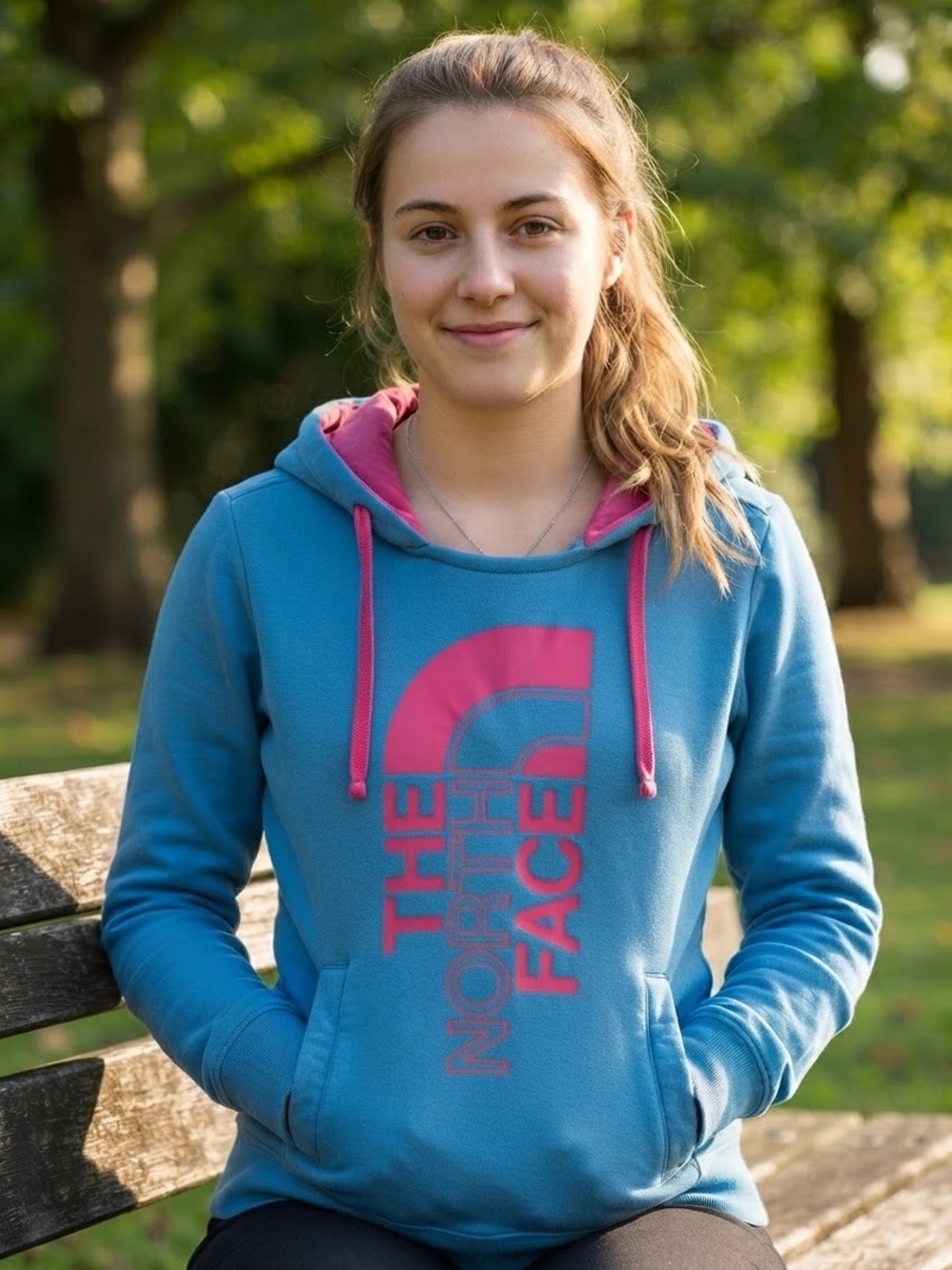 The North Face Blue and Pink Women's comfy Fleece Hoodie